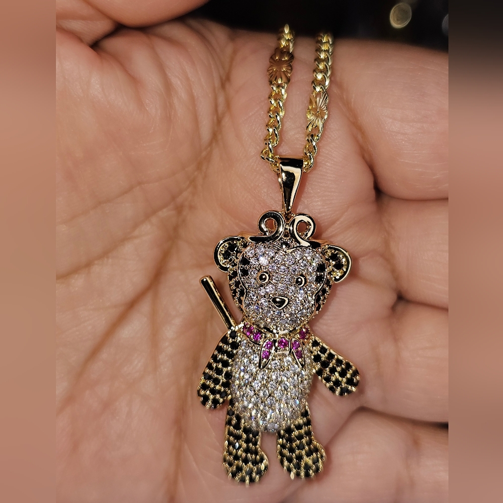 Gold and Silver Bear Pendant Necklace
